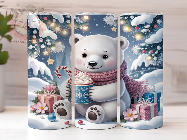 Cute Christmas Polar Bear Tumbler, Cute Bear Wrap, Holiday Animal Sublimation, Festive Polar Bear Cup, 20Oz Skinny Tumbler Wrap, Adorable Christmas Mug, Winter Bear Design Sublimation Lara' s Designs 