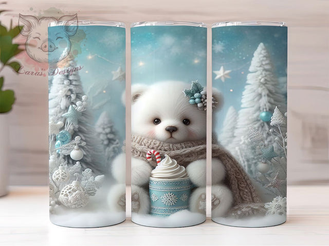 Cute Christmas Polar Bear Tumbler, Cute Bear Wrap, Holiday Animal Sublimation, Festive Polar Bear Cup, 20Oz Skinny Tumbler Wrap, Adorable Christmas Mug, Winter Bear Design Sublimation Lara' s Designs 