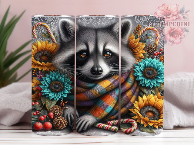 Cute Christmas Raccoon Tumbler, Cute Holiday Wrap, Festive Raccoon Sublimation Design, Adorable Xmas Cup, 20Oz Skinny Tumbler Wrap, Woodland Christmas Mug, Playful Holiday Animal Design Sublimation Li Zamperini 