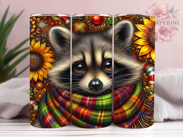 Cute Christmas Raccoon Tumbler, Cute Holiday Wrap, Festive Raccoon Sublimation Design, Adorable Xmas Cup, 20Oz Skinny Tumbler Wrap, Woodland Christmas Mug, Playful Holiday Animal Design Sublimation Li Zamperini 