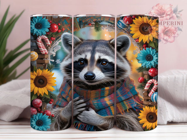 Cute Christmas Raccoon Tumbler, Cute Holiday Wrap, Festive Raccoon Sublimation Design, Adorable Xmas Cup, 20Oz Skinny Tumbler Wrap, Woodland Christmas Mug, Playful Holiday Animal Design Sublimation Li Zamperini 