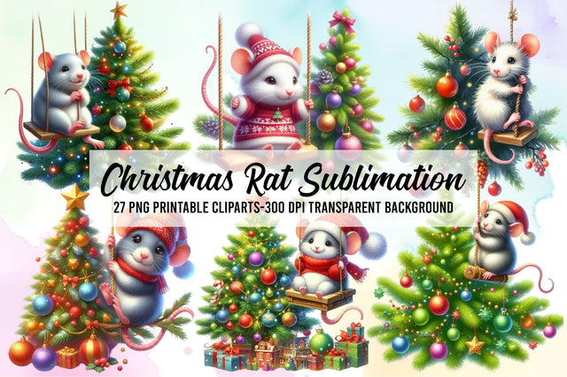 Cute Christmas Rat Sublimation Clipart Sublimation Rupkotha 