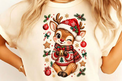 Cute Christmas Reindeer Holding Bell PNG Sublimation SVGista 