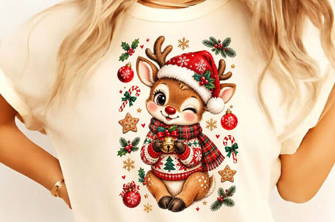 Cute Christmas Reindeer Holding Bell PNG Sublimation SVGista 