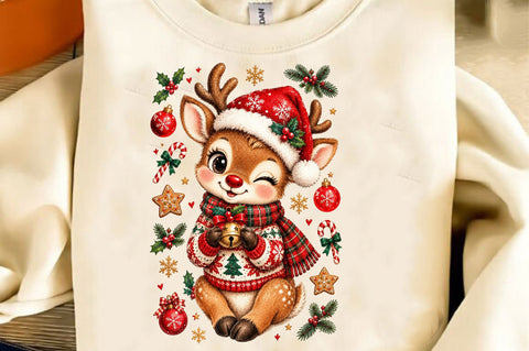 Cute Christmas Reindeer Holding Bell PNG Sublimation SVGista 
