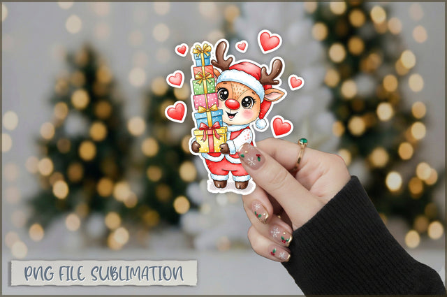 Cute Christmas Reindeer Sticker PNG Sublimation Shetara Begum 