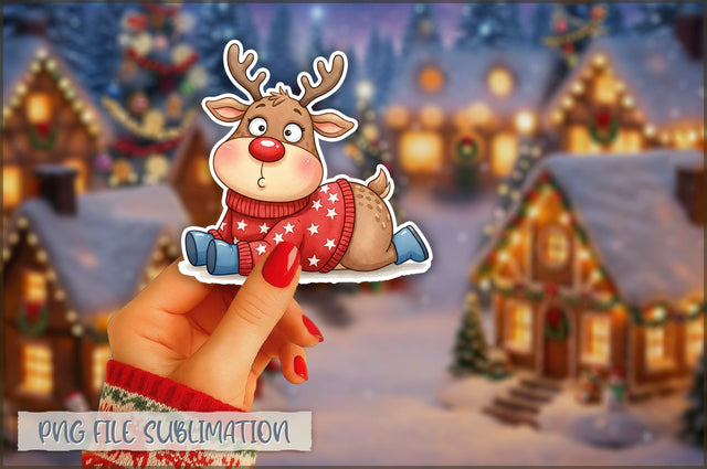 Cute Christmas Reindeer Sticker PNG Sublimation Shetara Begum 