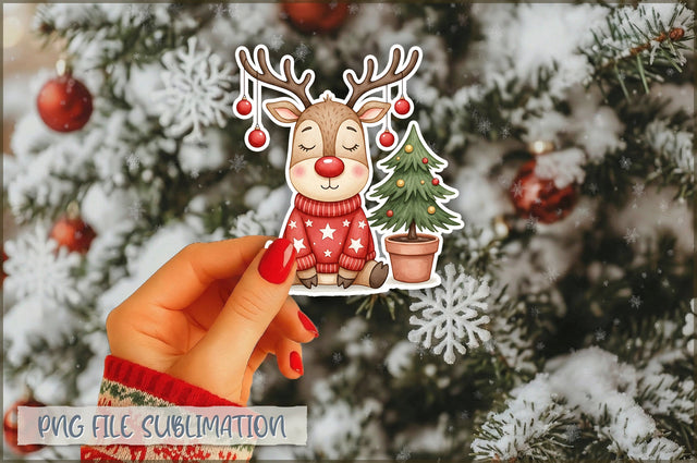 Cute Christmas Reindeer Sticker PNG Sublimation Shetara Begum 