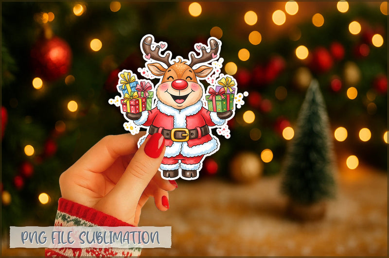 Cute Christmas Reindeer Sticker PNG Sublimation Shetara Begum 