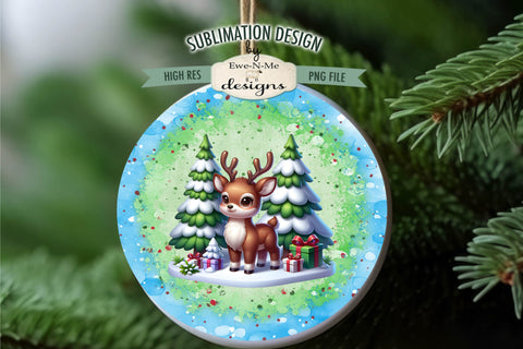 Cute Christmas Reindeer Wind Spinner Sublimation Design Sublimation Ewe-N-Me Designs 