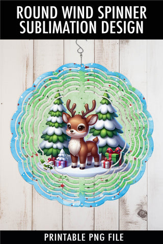 Cute Christmas Reindeer Wind Spinner Sublimation Design Sublimation Ewe-N-Me Designs 