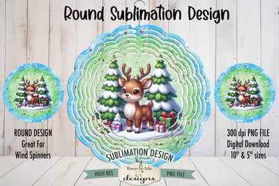 Cute Christmas Reindeer Wind Spinner Sublimation Design Sublimation Ewe-N-Me Designs 