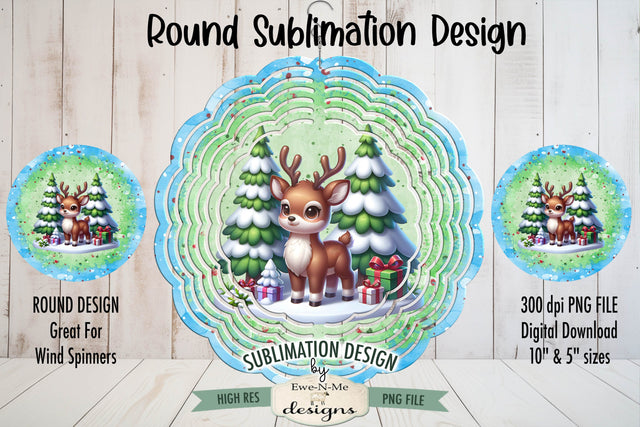 Cute Christmas Reindeer Wind Spinner Sublimation Design Sublimation Ewe-N-Me Designs 