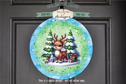 Cute Christmas Reindeer Wind Spinner Sublimation Design Sublimation Ewe-N-Me Designs 