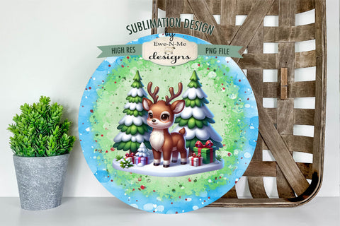 Cute Christmas Reindeer Wind Spinner Sublimation Design Sublimation Ewe-N-Me Designs 
