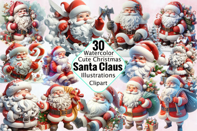 Cute Christmas Santa Claus Sublimation Clipart Bundle Sublimation SVGArt 