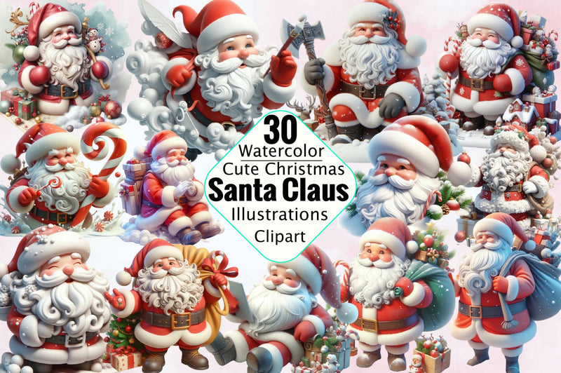 Cute Christmas Santa Claus Sublimation Clipart Bundle Sublimation SVGArt 