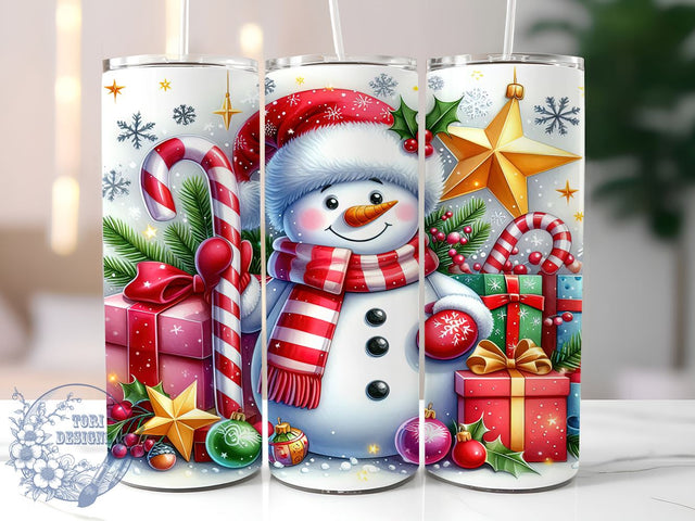 Cute Christmas Snowman 20oz Skinny Tumbler PNG, Snowman Tumbler Sublimation Wrap, Straight & Tapered Tumbler Wrap, Instant Digital Download Sublimation ToriDesigns 