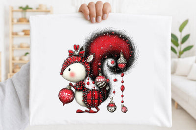 Cute Christmas Squirrel with Red Ornaments Sublimation SVGArt 