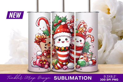 Cute Christmas Stocking Characters With Tumbler Png Sublimation Regulrcrative 
