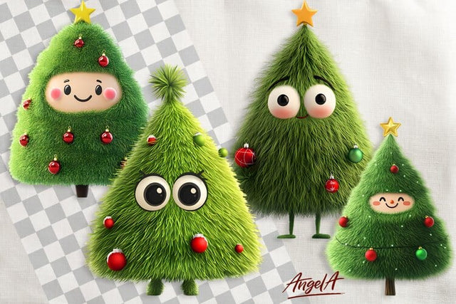 Cute Christmas tree clipart, Christmas cartoon clipart PNG Sublimation Angelina Semenova 
