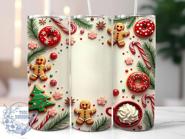 Cute Christmas Tumbler, Gingerbread Man Wrap, 20oz Tumbler Design, Sublimation PNG, Holiday Drinkware, Digital Download, Xmas Tumbler Decor Sublimation ToriDesigns 