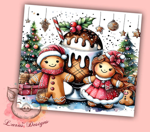 Cute Christmas Tumbler Wrap Gingerbread Tumbler Wrap PNG Sublimation Design 20 oz Skinny Gingerbread PNG Tumbler Wrap Digital Download Sublimation Lara' s Designs 