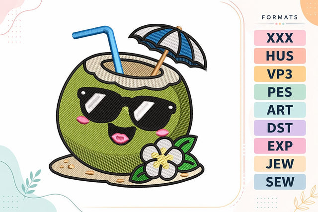 Cute Coconut Drink Summer Embroidery Design Embroidery/Applique DESIGNS sg embroidery 