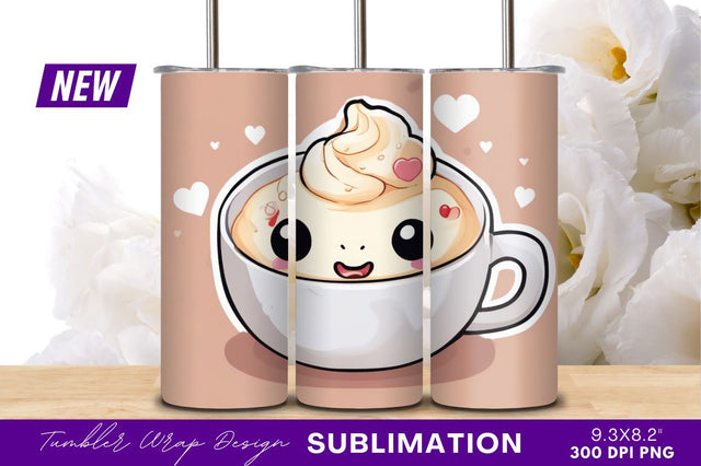 Cute coffee cup cartoon illustration tumbler png Sublimation Regulrcrative 