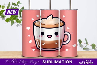 Cute coffee cup with hearts tumbler png Sublimation Regulrcrative 