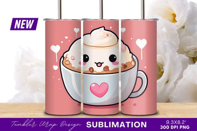 Cute coffee cup with hearts tumbler png Sublimation Regulrcrative 