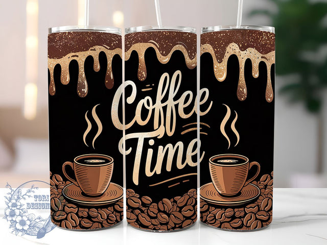 Cute Coffee Lover Tumbler, Coffee Time Wrap, 20oz Coffee Cup, Caffeine Addict Gift, Coffee Sublimation Design, Morning Coffee Tumbler, Cute Coffee Wrap Sublimation ToriDesigns 