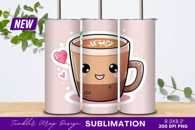 Cute coffee mug cartoon with hearts tumbler png Sublimation Regulrcrative 