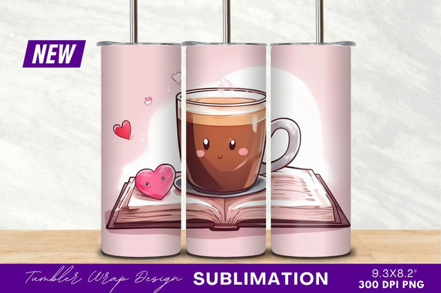 Cute coffee tumbler on book valentine Sublimation Regulrcrative 