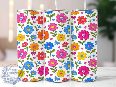 Cute Colorful Floral Hearts 20oz Tumbler, Floral Hearts, Colorful Design, Cute Pattern, Sublimation Wrap, 20oz Tumbler, Vibrant Aesthetic, Sweet Charm Sublimation ToriDesigns 