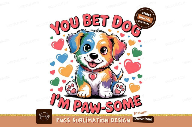 Cute Colorful Puppy Dog With Hearts Sublimation Designangry 