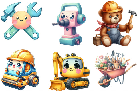 Cute Construction Watercolor Clipart Sublimation SVGista 