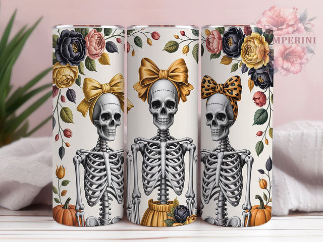 Cute Coquette Bow Skeleton Tumbler, Coquette Bow Wrap, Girly Skeleton Design, 20oz Tumbler Sublimation, Pink Skeleton Cup, Kawaii Tumbler Wrap, Bow Skeleton Gift Sublimation Li Zamperini 