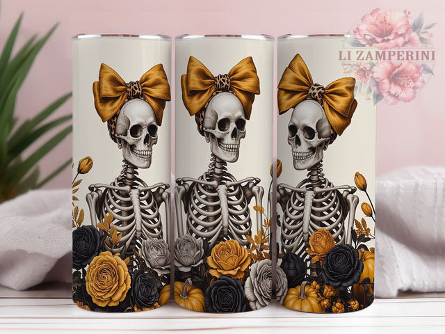Cute Coquette Bow Skeleton Tumbler, Coquette Bow Wrap, Girly Skeleton Design, 20oz Tumbler Sublimation, Pink Skeleton Cup, Kawaii Tumbler Wrap, Bow Skeleton Gift Sublimation Li Zamperini 