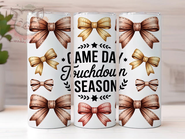 Cute Coquette Game Day Football Tumbler, Touchdown Sports Cup, 20Oz Skinny Tumbler, Coquette Football Sublimation, Cute Game Day Drinkware, Sports Fan Gift Idea, Digital Football Design Sublimation Lara' s Designs 