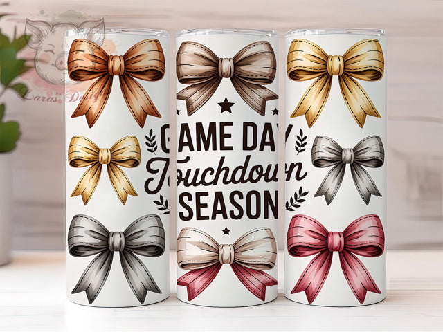 Cute Coquette Game Day Football Tumbler, Touchdown Sports Cup, 20Oz Skinny Tumbler, Coquette Football Sublimation, Cute Game Day Drinkware, Sports Fan Gift Idea, Digital Football Design Sublimation Lara' s Designs 