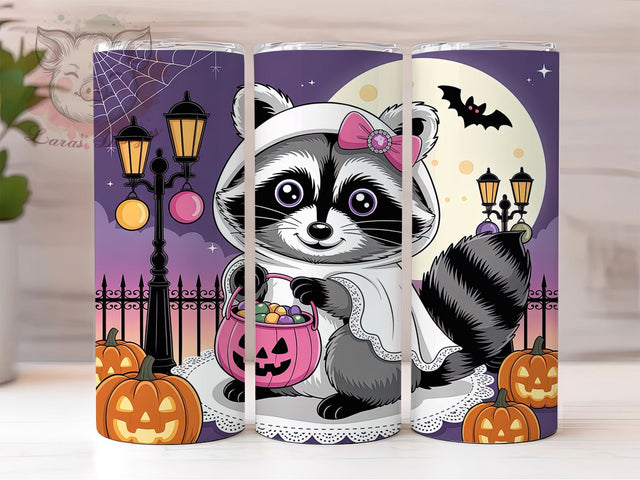 Cute Coquette Raccoon Halloween Tumbler, Coquette Halloween Cup, 20Oz Skinny Tumbler, Spooky Cute Sublimation, Girly Halloween Drinkware, Funny Raccoon Gift Idea, Digital Halloween Raccoon Sublimation Lara' s Designs 