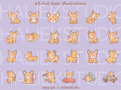 Cute Corgi Dogs Color Clip Art Design Set - SVG and PNG SVG HalieKStudio 