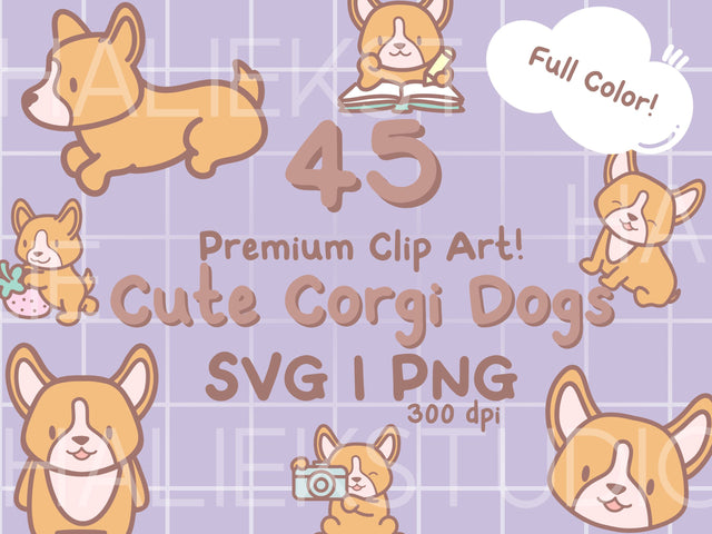 Cute Corgi Dogs Color Clip Art Design Set - SVG and PNG SVG HalieKStudio 