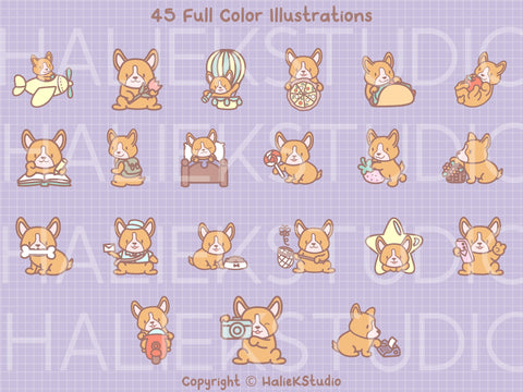 Cute Corgi Dogs Color Clip Art Design Set - SVG and PNG SVG HalieKStudio 