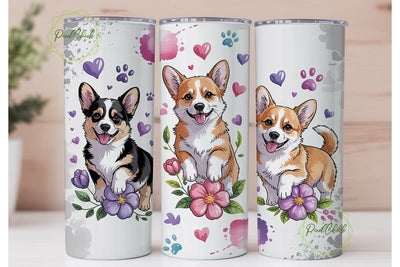 Cute Corgi Tumbler Wrap PNG Sublimation PixelChick 