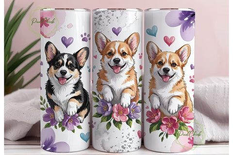 Cute Corgi Tumbler Wrap PNG Sublimation PixelChick 