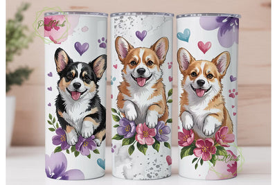 Cute Corgi Tumbler Wrap PNG Sublimation PixelChick 