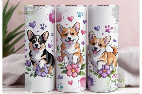 Cute Corgi Tumbler Wrap PNG Sublimation PixelChick 