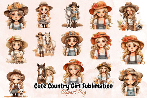 Cute Country Girl Sublimation Clipart Bundle Sublimation Designangry 